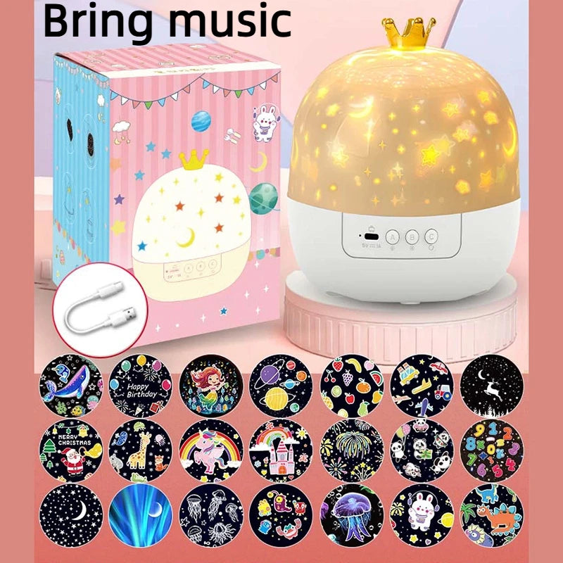 Star Projector with Music Rotatable Crown Night Light 15/21 Projection Theme Atmosphere Light 3 Light Modes for Kids Room ﻿