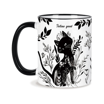 Silkwishes Black Cat Mug Gifts for Cat Lovers 11 Oz Black and White Boho Mug Cat Cat Lover Gifts for Women Friends Mom Grandma