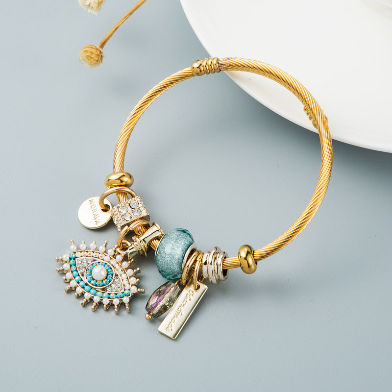 DIY Devil's Eye Crystal Pendant Gold-plated Bracelet