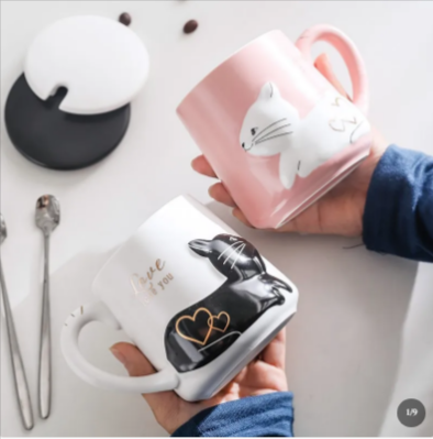 3D Cat Ceramic Mug – Cute Relief Cat Coffee Cup 450ml