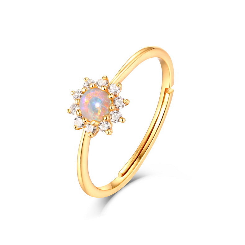 S925 Silver and 9K Gold Sunflower Adjustable Ring