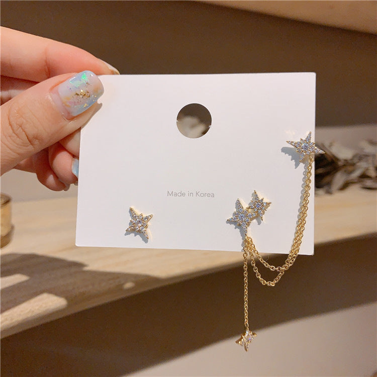 Korean Style Asymmetrical Meteor Earrings with Zircon