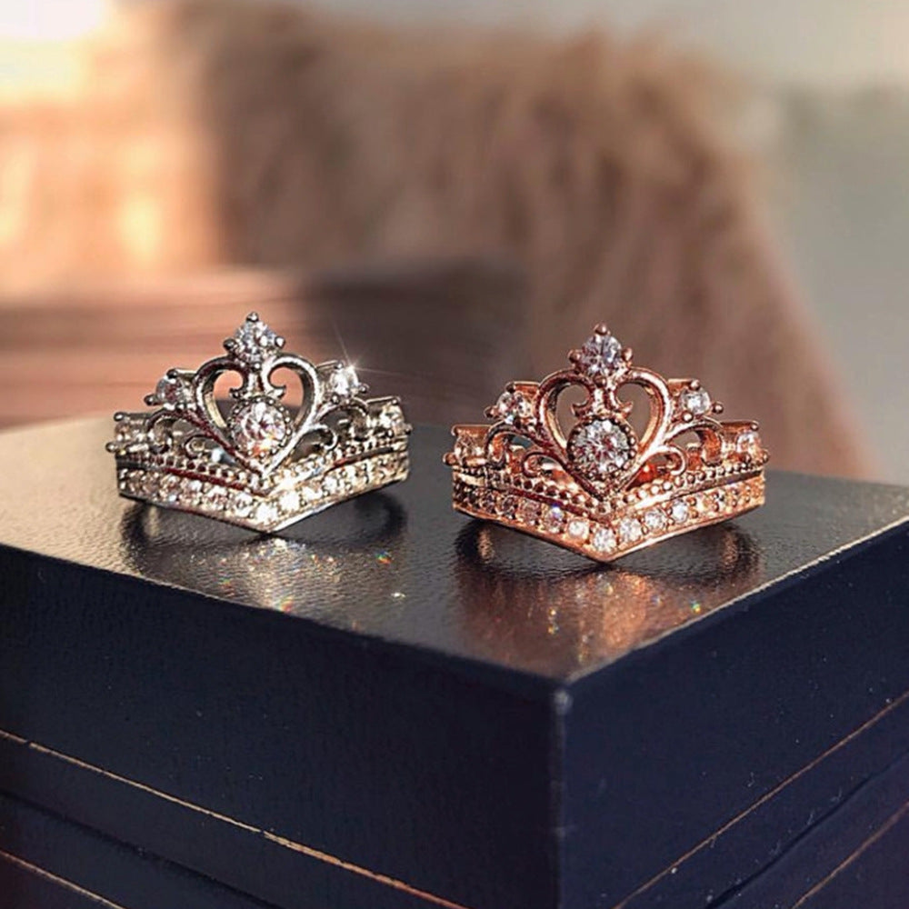 Crown Ring with 18K Gold Plating and Zircon Stones