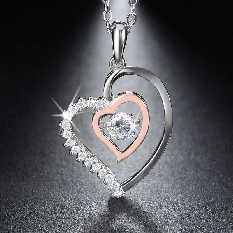S925 Silver Necklace with Heart Pendant and Inlay