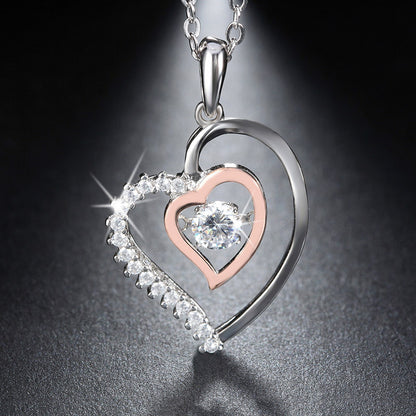 S925 Silver Necklace with Heart Pendant and Inlay