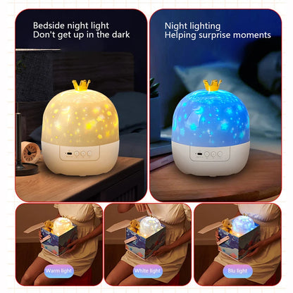 Star Projector with Music Rotatable Crown Night Light 15/21 Projection Theme Atmosphere Light 3 Light Modes for Kids Room ﻿