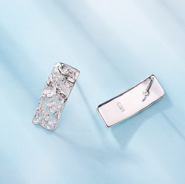 Korean Style 925 Silver Stud Earrings with Hammered Finish