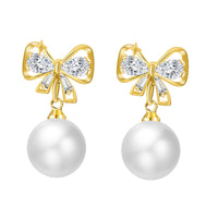 RAUCHBE White Pearl Bow Clip on Earrings Women Rhinestone Bow Clip Earrings Cute Bow Clip Earrings