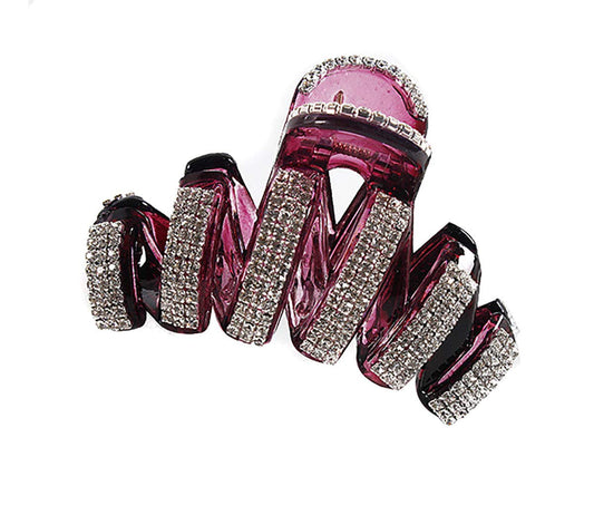 Fodattm Elegant Rhinestone Hair Claw Clip - Wine Red