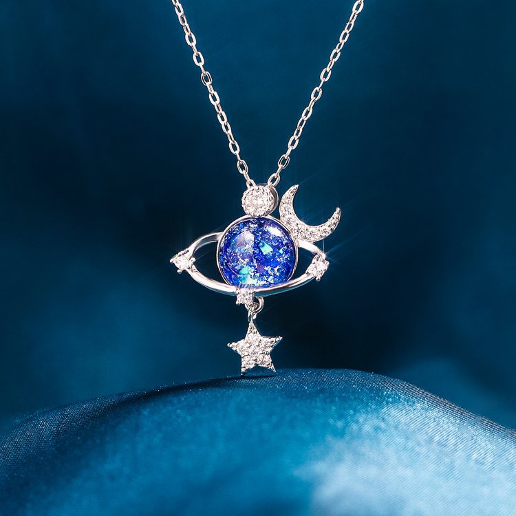 S925 Starry Moon and Star Zircon Necklace for Women