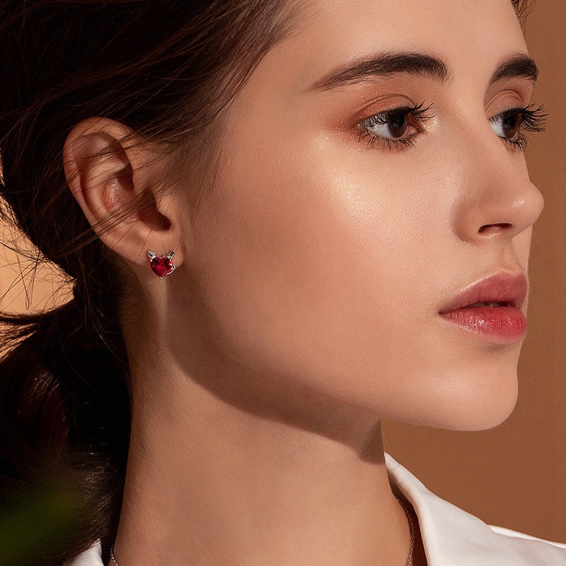 S925 Silver Heart Earrings with Angel and Devil Design