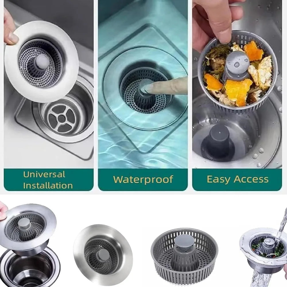 Easy To Clean 3 in 1 Filter Sink Bouncing Core Leak-proof Plug Sink Strainer Kitchen Tool Stopping Blockage Drain Basket