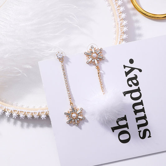 Korean-Japanese Fashion Heart Snowflake Pearl Earrings