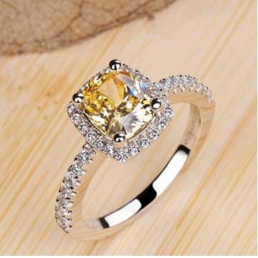 Square Zircon Ring with Gold Plating and Diamonds