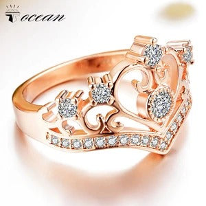 Crown Ring with 18K Gold Plating and Zircon Stones