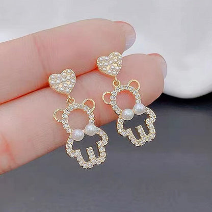Heart Pearl 925 Silver Needle Earrings with Tassels