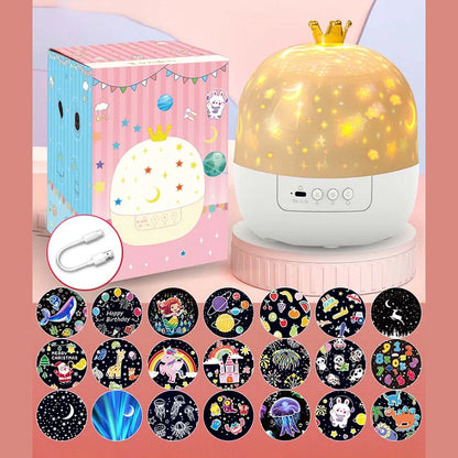 Star Projector with Music Rotatable Crown Night Light 15/21 Projection Theme Atmosphere Light 3 Light Modes for Kids Room ﻿