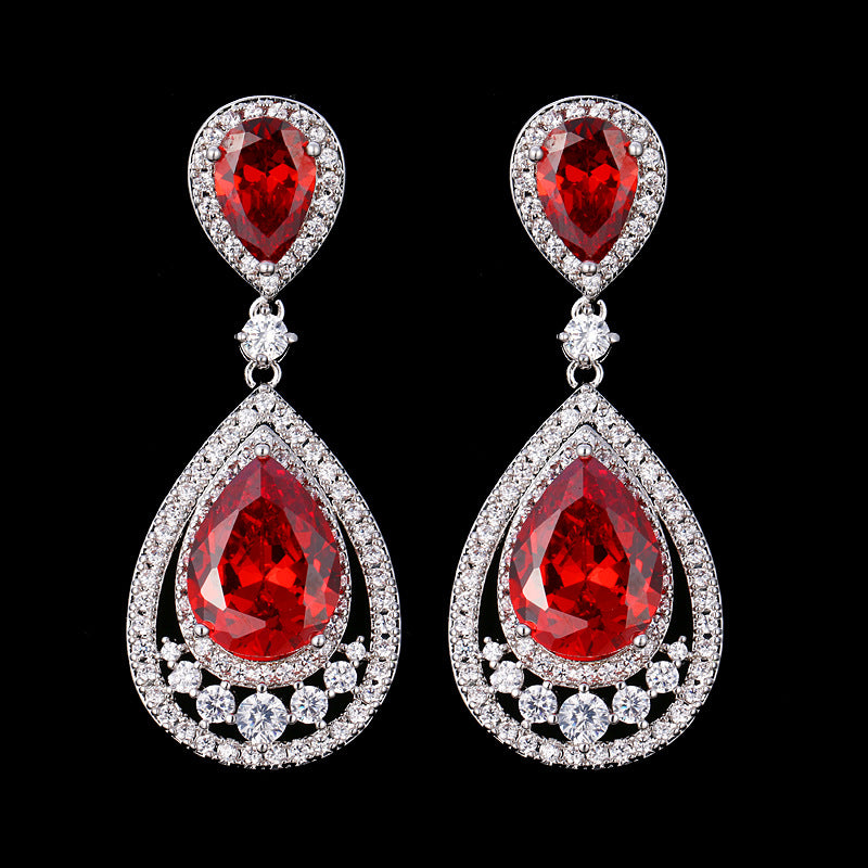 Colorful Waterdrop Earrings with Zircon Inlay