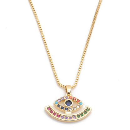 Devil's Eye Necklace with Zircon Stones and Mary Pendant