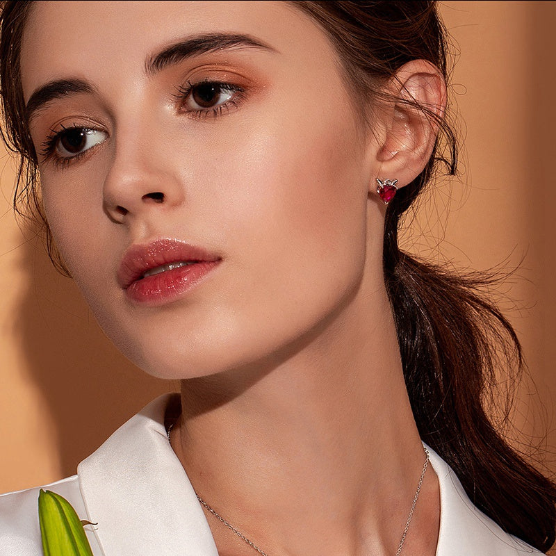 S925 Silver Heart Earrings with Angel and Devil Design