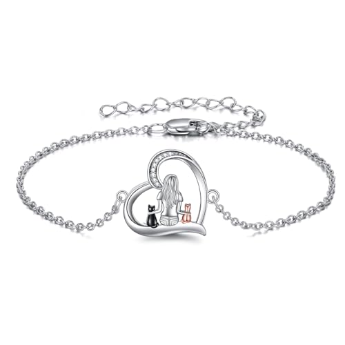 YFN Cat Bracelets Sterling Silver Adjustable Animal Bracelet Jewelry Gifts for Women 7"+2".