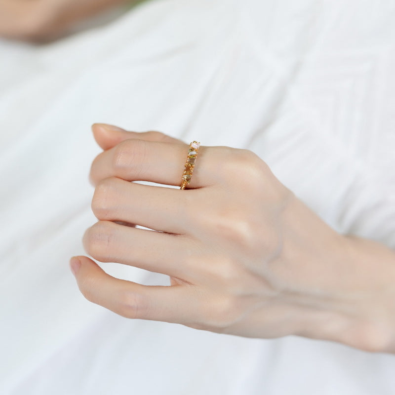S925 Silver and 9K Gold Rainbow Synthetic Quartz Ring