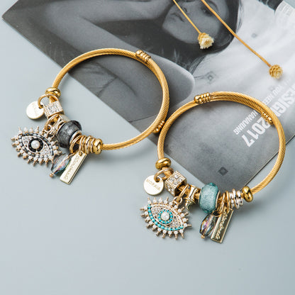 DIY Devil's Eye Crystal Pendant Gold-plated Bracelet