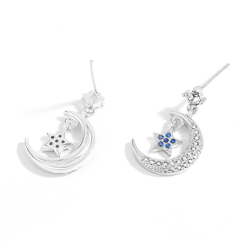 S925 Silver Earrings with Moon and Star Design