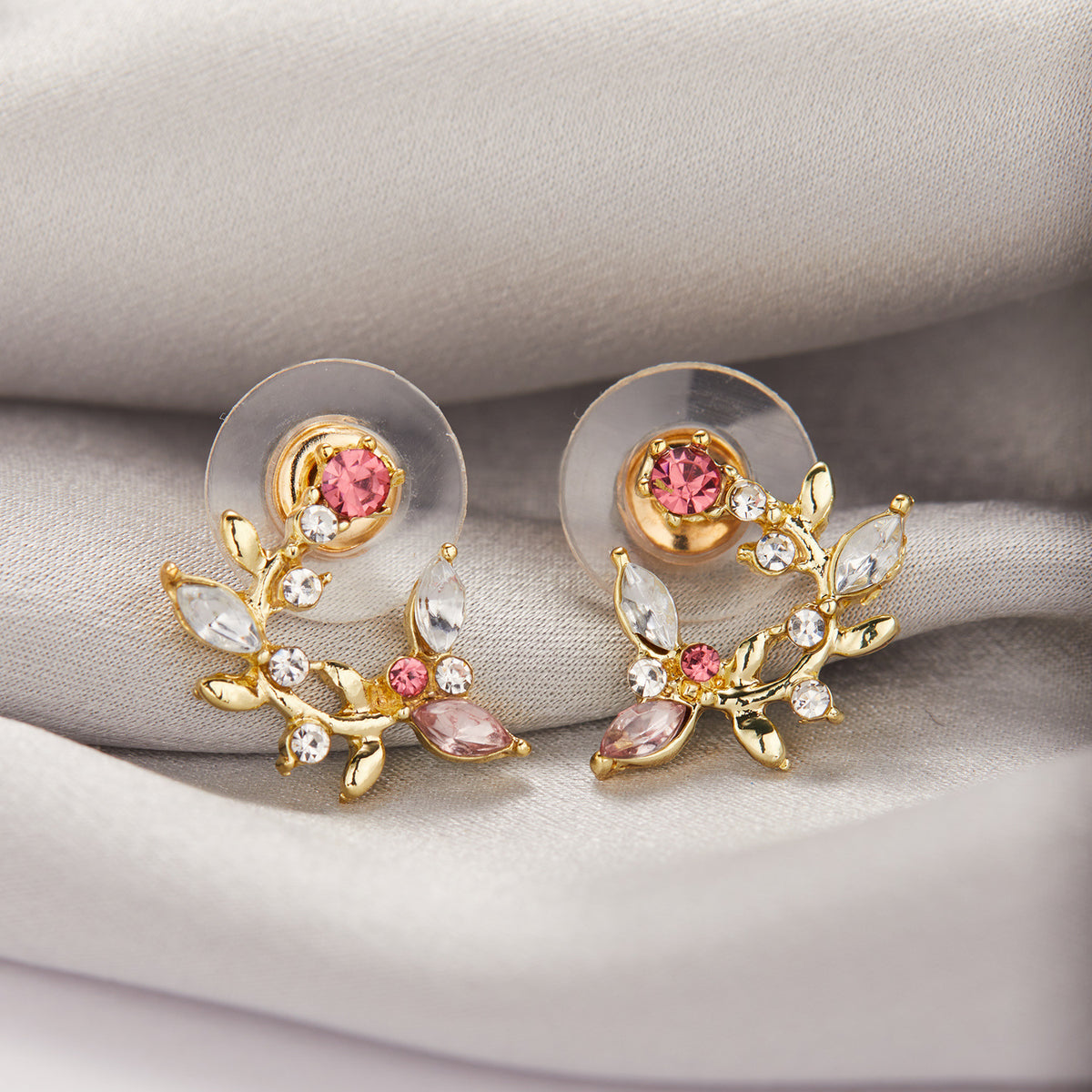 2022 Korean Style Leaf Earrings with Zircon Inlay