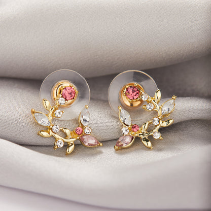 2022 Korean Style Leaf Earrings with Zircon Inlay