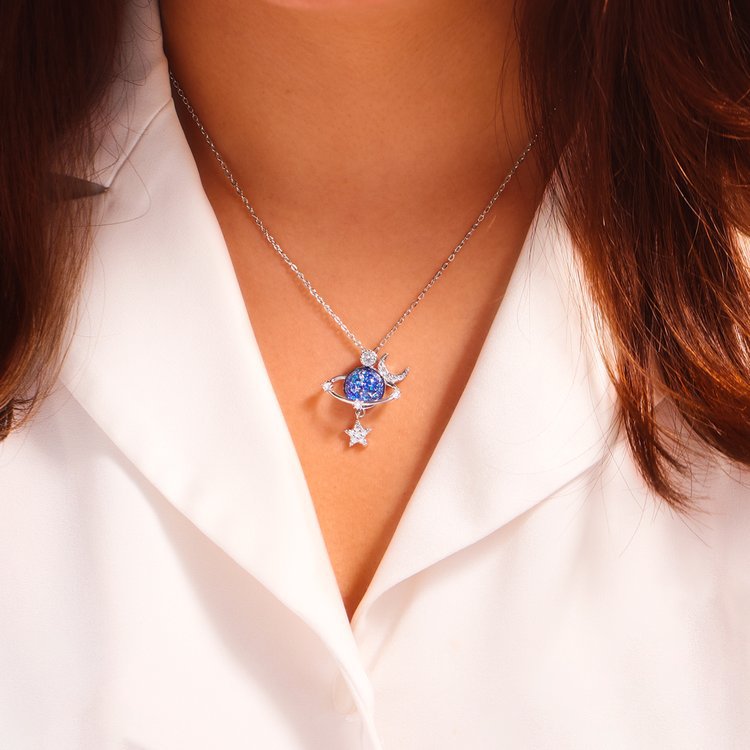 S925 Starry Moon and Star Zircon Necklace for Women