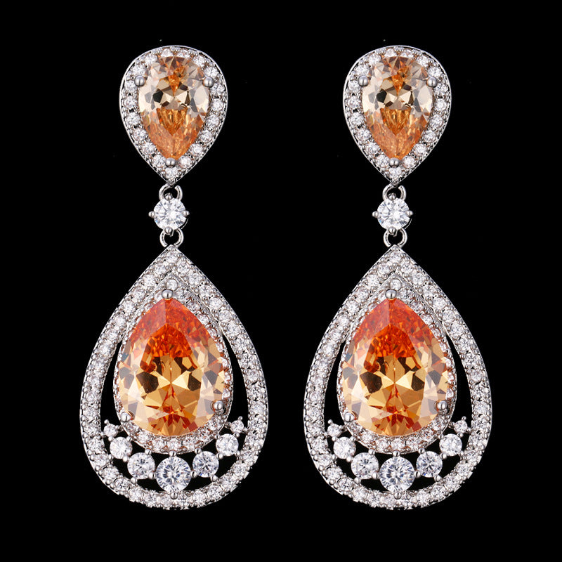 Colorful Waterdrop Earrings with Zircon Inlay