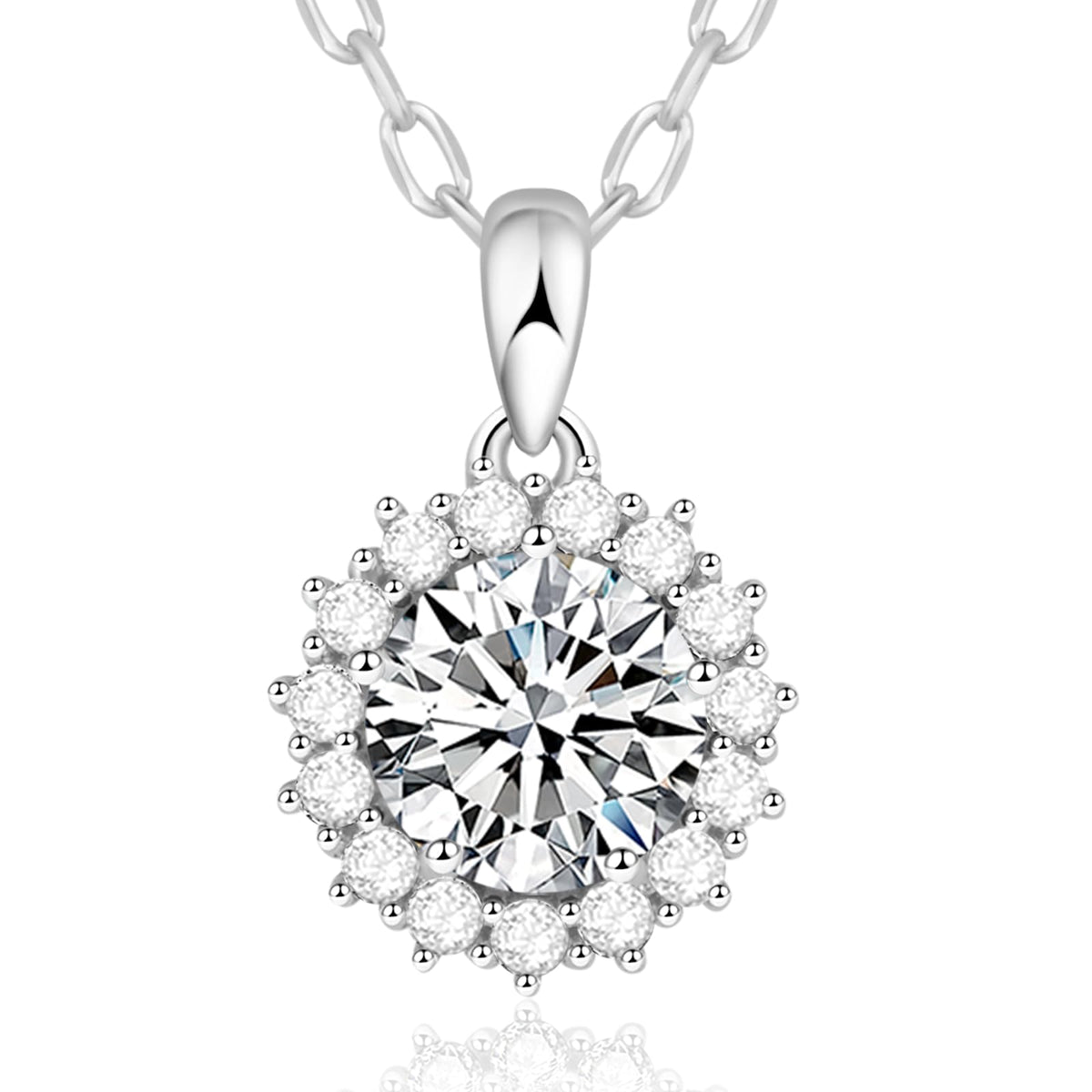 GETNEW 925 Sterling Silver Birthstone Necklace Cubic Zirconia Necklaces for Women Charm Round Pendant Necklace Dainty Jewelry Gift for Birthday Anniversary Christmas