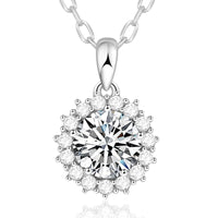 GETNEW 925 Sterling Silver Birthstone Necklace Cubic Zirconia Necklaces for Women Charm Round Pendant Necklace Dainty Jewelry Gift for Birthday Anniversary Christmas