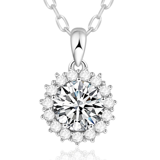GETNEW 925 Sterling Silver Birthstone Necklace Cubic Zirconia Necklaces for Women Charm Round Pendant Necklace Dainty Jewelry Gift for Birthday Anniversary Christmas