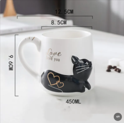 3D Cat Ceramic Mug – Cute Relief Cat Coffee Cup 450ml
