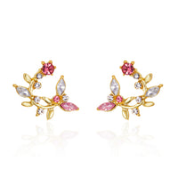 2022 Korean Style Leaf Earrings with Zircon Inlay