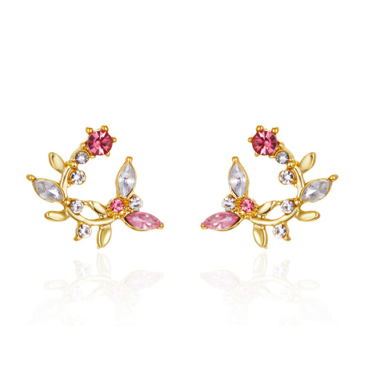 2022 Korean Style Leaf Earrings with Zircon Inlay