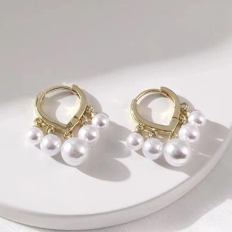 Heart Pearl 925 Silver Needle Earrings with Tassels