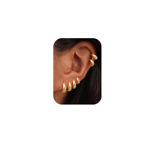 14K Gold Filled Huggie Hoop Earrings – Hypoallergenic, Stackable & Lightweight (6 Pairs)