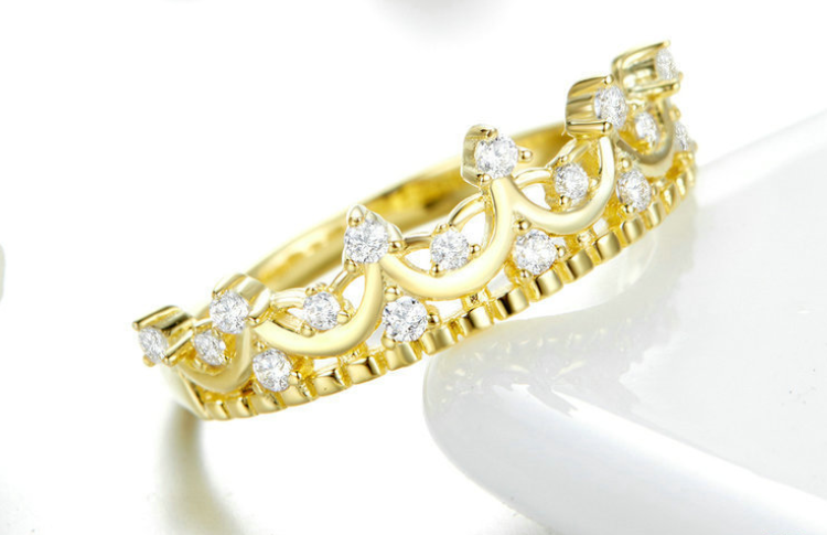 S925 Silver Crown Ring with Gold Plating for Women