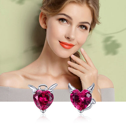 S925 Silver Heart Earrings with Angel and Devil Design