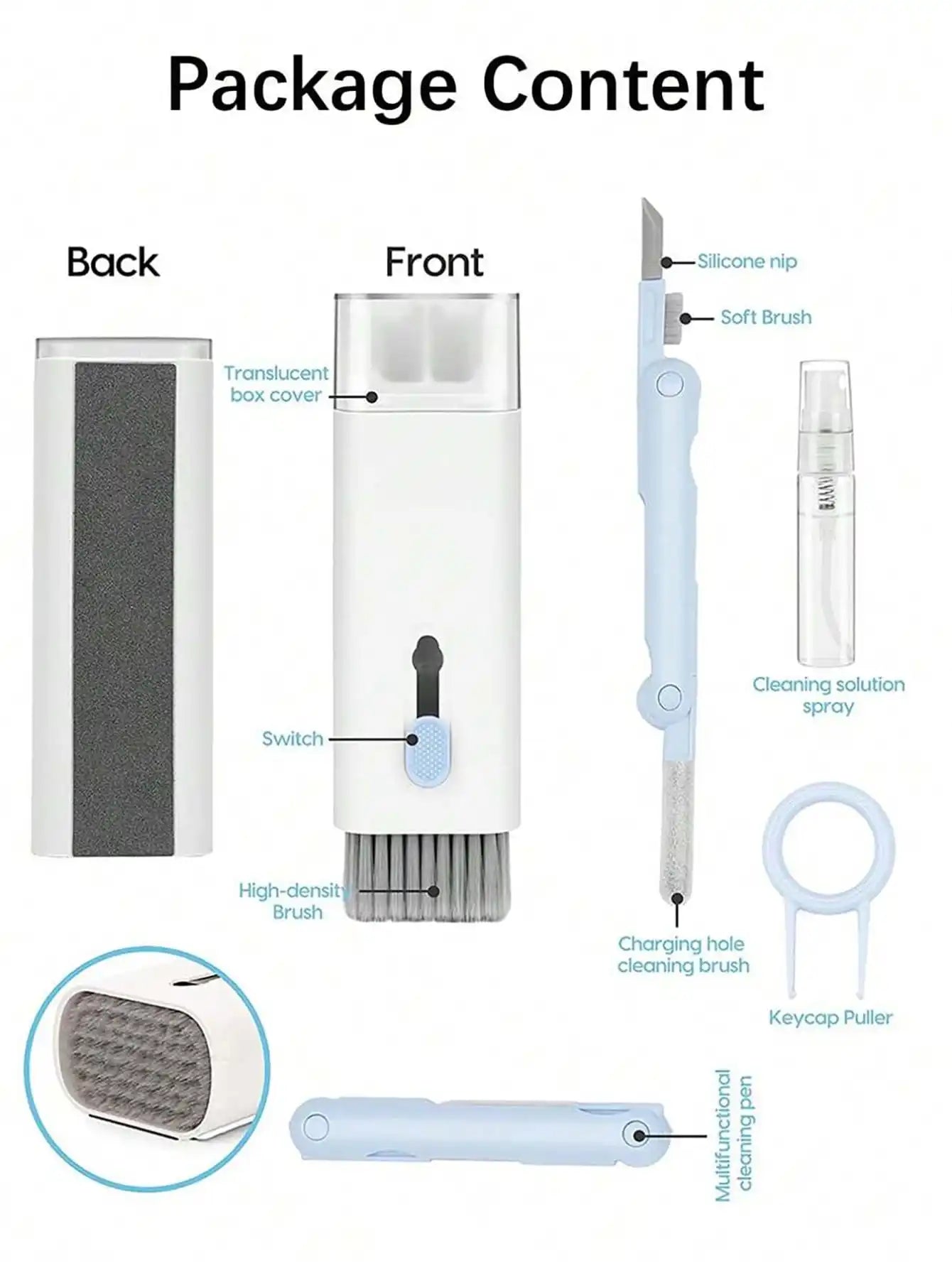 7-In-1 Cleaning Kit, Includes Earphone Cleaning Pen, Cleaning Cloth, Brush, Key Extractor, Detachable Memory Stick, Cleaning Tip, Phone Holder, Density Brush, Laptop Keyboard Cleaning Set, Electronic Screen Cleaning Tools, Multi-Functional Brush For Camer
