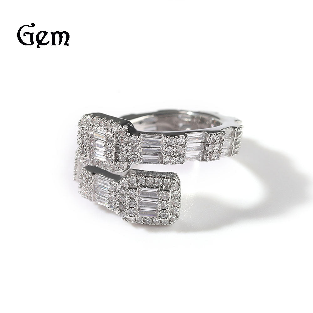 Geometric Hip-Hop Ring with 18K Gold Plating and Zircon