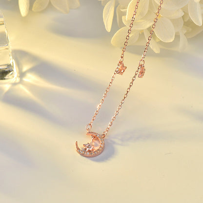 S925 Silver Star and Moon Necklace for Women