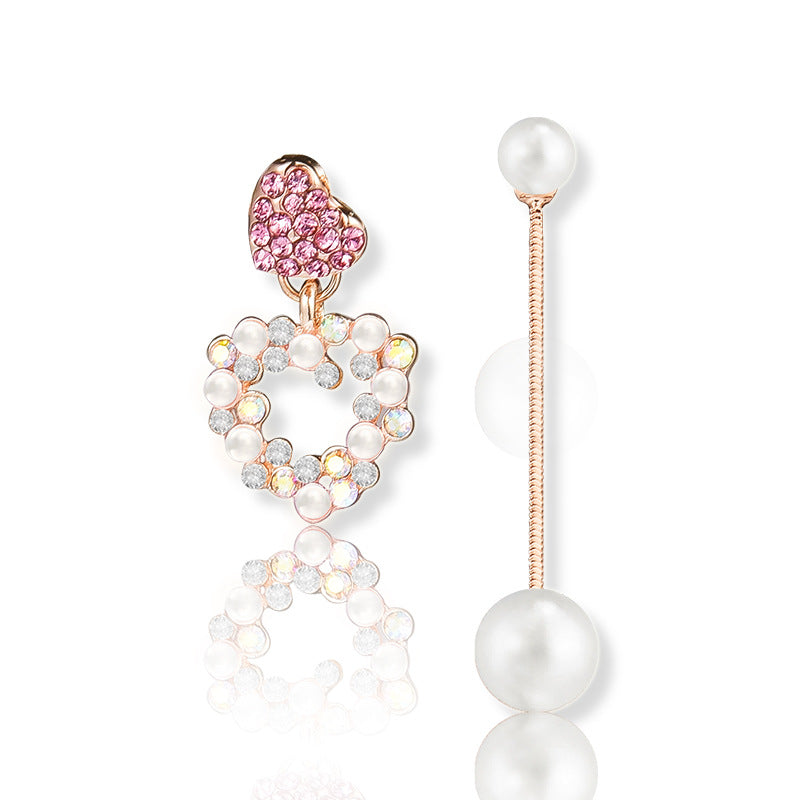 925 Silver Bow Earrings with Pearl Heart and Tassels