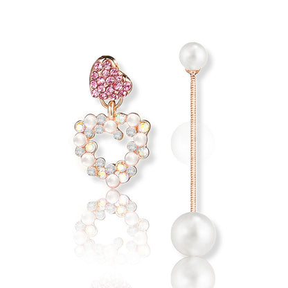 925 Silver Bow Earrings with Pearl Heart and Tassels