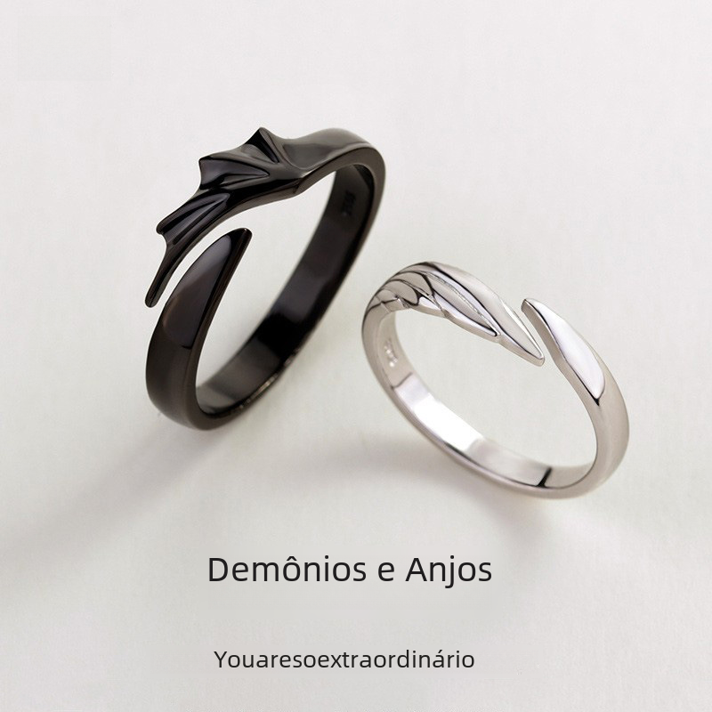 S925 Silver Angel Devil Couple Rings for Halloween