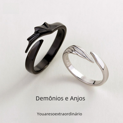 S925 Silver Angel Devil Couple Rings for Halloween