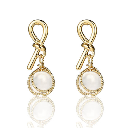 925 Silver Bow Earrings with Pearl Heart and Tassels